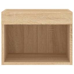 Berkfield Home Bedside Cabinets with LED Lights Wall-mounted 2 pcs Sonoma Oak in Brown - thumbnail 9