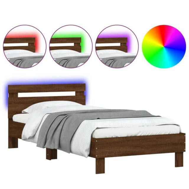 Berkfield Home Bed Frame without Mattress with LED Lights Brown Oak 100x200 cm - image 1