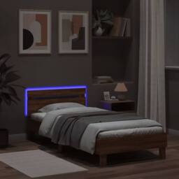 Berkfield Home Bed Frame without Mattress with LED Lights Brown Oak 100x200 cm - thumbnail 4