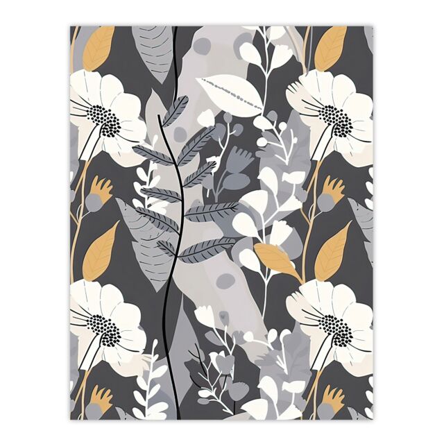 "Artery8 Grey Orange Wildflower Design Floral Pattern Wall Art Print - Size: W18"" x H24""" - image 1