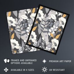 "Artery8 Grey Orange Wildflower Design Floral Pattern Wall Art Print - Size: W18"" x H24""" - thumbnail 2