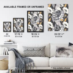 "Artery8 Grey Orange Wildflower Design Floral Pattern Wall Art Print - Size: W18"" x H24""" - thumbnail 3