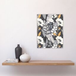 "Artery8 Grey Orange Wildflower Design Floral Pattern Wall Art Print - Size: W18"" x H24""" - thumbnail 4