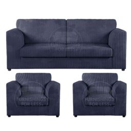 Furnishings For Less UK Luxor Jumbo Cord 3 + 1 + 1 Fabric 3 Piece Sofa Suite - Fullback in Navy - thumbnail 1