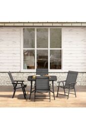 Living and Home 4-Seater Outdoor Garden Dining Set in Black - thumbnail 3