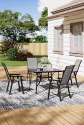 Living and Home 4-Seater Outdoor Garden Dining Set in Black - thumbnail 2