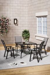 Living and Home 4-Seater Outdoor Garden Dining Set in Black - thumbnail 1