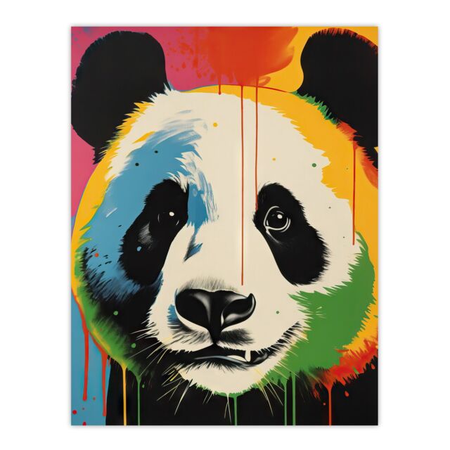 "Artery8 Wall Art Print Panda Bear Fun Acrylic Paint Drip Kids Children Bedroom Vibrant Bold Bright Colourful Painting Poster - Size: W24"" x H32""" - image 1