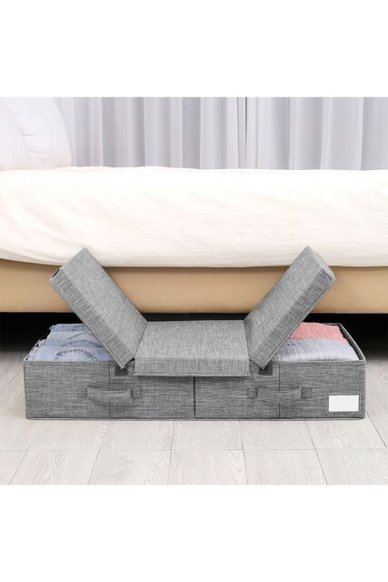 Living and Home Under Bed Fabric Clothes Organizer with Lid in Grey - image 1