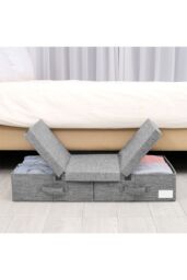Living and Home Under Bed Fabric Clothes Organizer with Lid in Grey - thumbnail 1