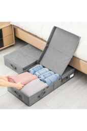 Living and Home Under Bed Fabric Clothes Organizer with Lid in Grey - thumbnail 2