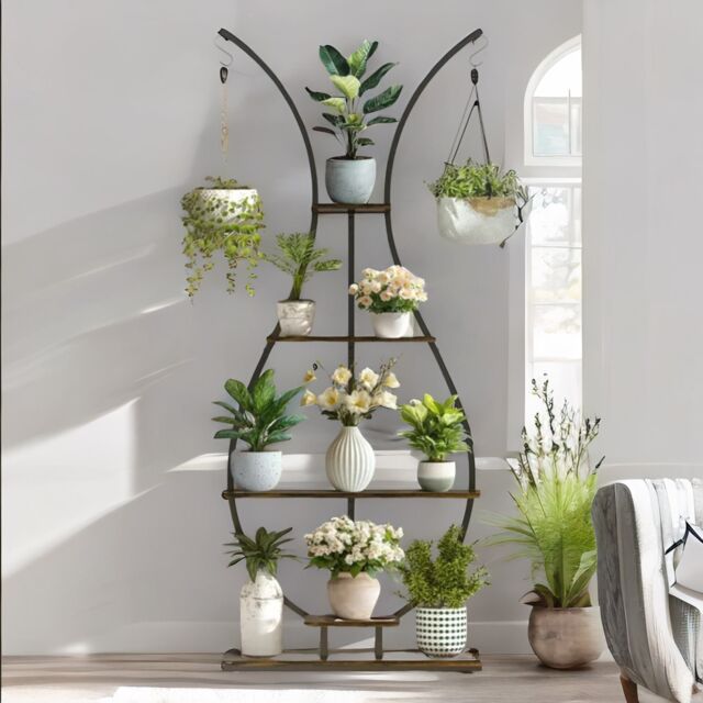 Pirlo Plush 5 Tier Vase Shaped Indoor Outdoor Plant Stand Organiser in Brown - image 1