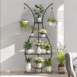 Pirlo Plush 5 Tier Vase Shaped Indoor Outdoor Plant Stand Organiser in Brown