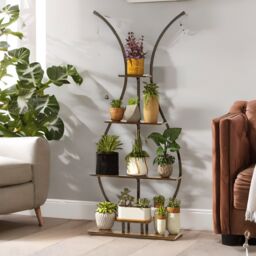 Pirlo Plush 5 Tier Vase Shaped Indoor Outdoor Plant Stand Organiser in Brown - thumbnail 2