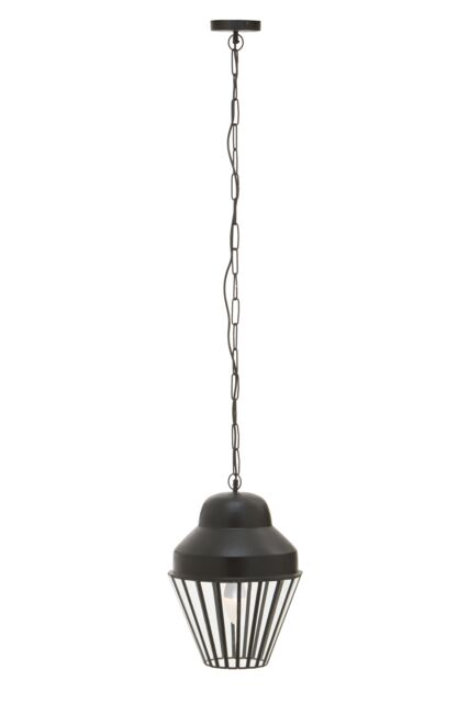 Orsina Black One Bulb Pendant Light, Industrial Cage Design With Glass Panels, Tapered Black Frame Ceiling Fixture - image 1