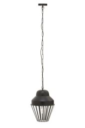 Orsina Black One Bulb Pendant Light, Industrial Cage Design With Glass Panels, Tapered Black Frame Ceiling Fixture - thumbnail 1