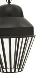 Orsina Black One Bulb Pendant Light, Industrial Cage Design With Glass Panels, Tapered Black Frame Ceiling Fixture - thumbnail 5