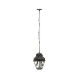 Orsina Black One Bulb Pendant Light, Industrial Cage Design With Glass Panels, Tapered Black Frame Ceiling Fixture - thumbnail 3
