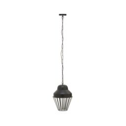 Orsina Black One Bulb Pendant Light, Industrial Cage Design With Glass Panels, Tapered Black Frame Ceiling Fixture - thumbnail 2