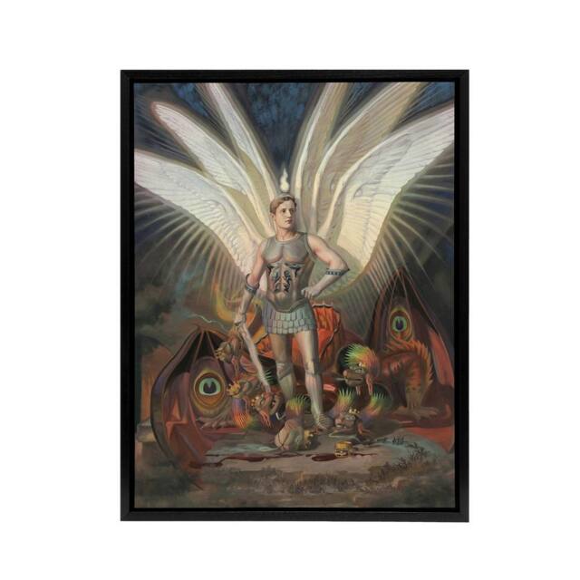 "Artery8 Wasastjerna Archangel Michael Defeating the Dragon Framed Canvas Art - Size: W12"" x H16""" - image 1