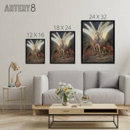 "Artery8 Wasastjerna Archangel Michael Defeating the Dragon Framed Canvas Art - Size: W12"" x H16""" - thumbnail 4