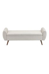 Living and Home 2-Seat Linen Upholstered Storage Bench with Side Arms and Walnut Colored Legs in Beige - thumbnail 4