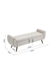 Living and Home 2-Seat Linen Upholstered Storage Bench with Side Arms and Walnut Colored Legs in Beige - thumbnail 3