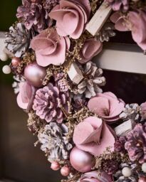 Dibor Pink Roses Festive Xmas Decor Front Door Christmas Wreath 38cm - thumbnail 4