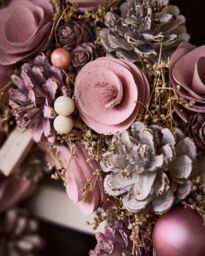 Dibor Pink Roses Festive Xmas Decor Front Door Christmas Wreath 38cm - thumbnail 2