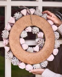 Dibor Pink Roses Festive Xmas Decor Front Door Christmas Wreath 38cm - thumbnail 3
