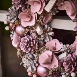 Dibor Pink Roses Festive Xmas Decor Front Door Christmas Wreath 38cm - thumbnail 5