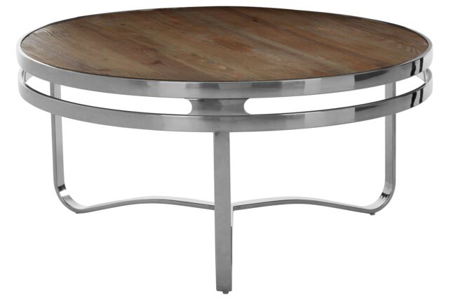 Orsina Metallic Framed Round Coffee Table, Center Table With Pine Wood Top, Functional Table, Small Accent Table in Natural - image 1