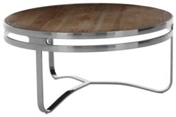 Orsina Metallic Framed Round Coffee Table, Center Table With Pine Wood Top, Functional Table, Small Accent Table in Natural - thumbnail 2