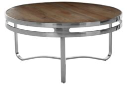 Orsina Metallic Framed Round Coffee Table, Center Table With Pine Wood Top, Functional Table, Small Accent Table in Natural - thumbnail 6