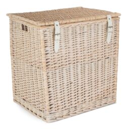 Red Hamper Wicker White Wash Vintner Storage Picnic Basket - Size: Large - thumbnail 2