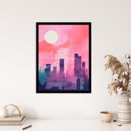 Wee Blue Coo Wall Art Print Sunrise City Silhouette Pink Purple Blue Watercolour Painting Art Framed - Size: A4 - thumbnail 4