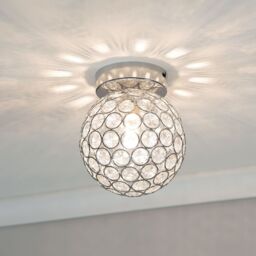 ValueLights Ella Chrome Sphere Globe Jewel Flush Ceiling Light with LED Bulb in Silver