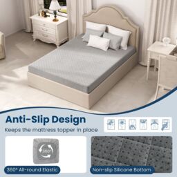 Costway King Size Mattress Protector Luxury Soft Velvet Mattress Topper in Grey - thumbnail 6