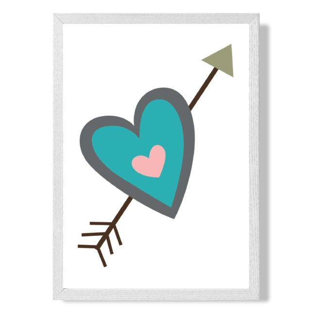 ARTZE Tribal Blue Heart & Arrow Framed Print SIZE: A3 with White Frame in Bright Blue - Size: A4 - image 1