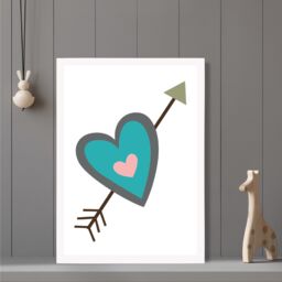 ARTZE Tribal Blue Heart & Arrow Framed Print SIZE: A3 with White Frame in Bright Blue - Size: A4 - thumbnail 2