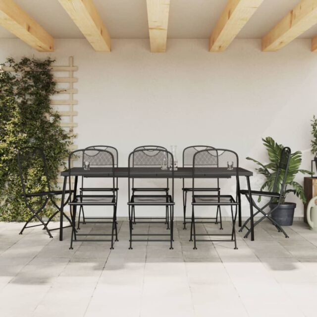 Berkfield Home 9 Piece Garden Dining Set Anthracite Metal Mesh in Black - image 1