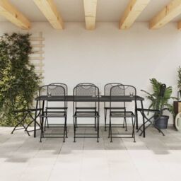 Berkfield Home 9 Piece Garden Dining Set Anthracite Metal Mesh in Black - thumbnail 1