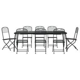 Berkfield Home 9 Piece Garden Dining Set Anthracite Metal Mesh in Black - thumbnail 2