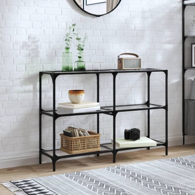 Berkfield Home Console Table with Transparent Glass Top 118.5x30x81 cm Steel in Grey - image 1