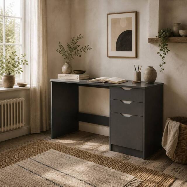 Wyld Haus Sareco 120cm High Gloss Grey Home Office Desk Drawers & Storage - image 1