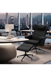 PU Leather Swivel Armchair with Footstool in Black - thumbnail 2