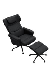 PU Leather Swivel Armchair with Footstool in Black - thumbnail 3