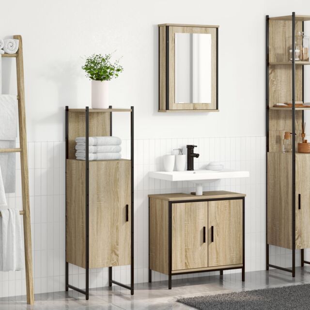 Berkfield Home 3 Piece Bathroom Furniture Set Sonoma Oak Engineered Wood in Brown - image 1