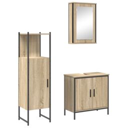 Berkfield Home 3 Piece Bathroom Furniture Set Sonoma Oak Engineered Wood in Brown - thumbnail 2