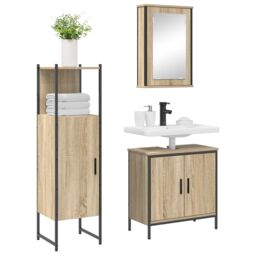 Berkfield Home 3 Piece Bathroom Furniture Set Sonoma Oak Engineered Wood in Brown - thumbnail 3